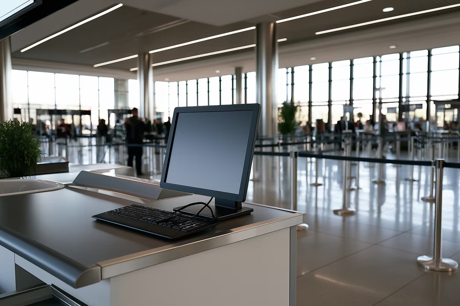 Un bureau de l'administration allemande avec un écran d'ordinateur et une pile de dossiers de demandes d'immigration sur papier.