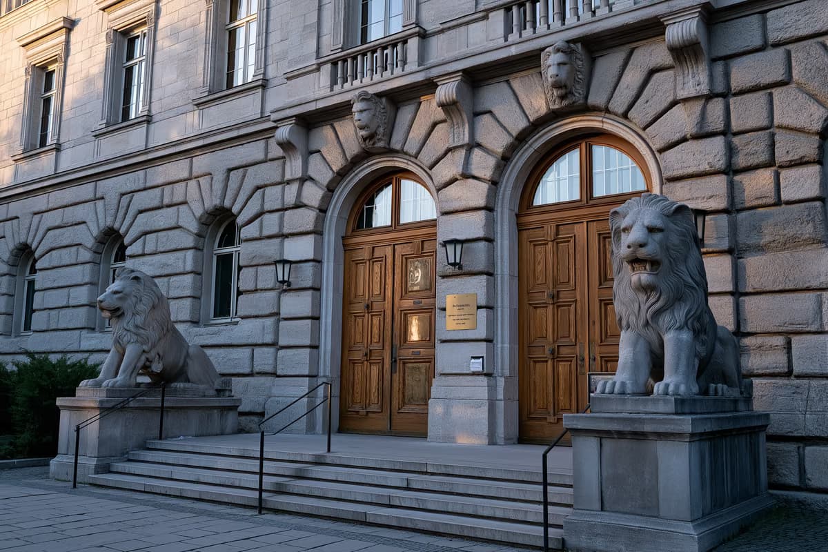 La façade en pierre d'un tribunal bavarois, où les juges ont statué sur le recours collectif contre Amazon.