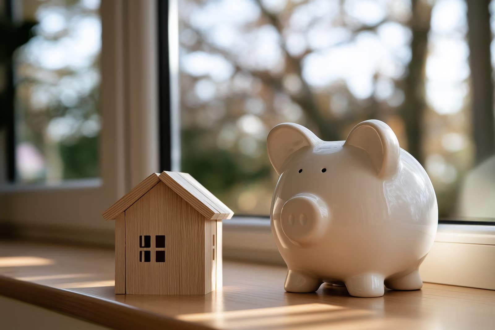 Une personne examinant à son bureau un contrat d'épargne d'une société de crédit immobilier allemande et des relevés bancaires.