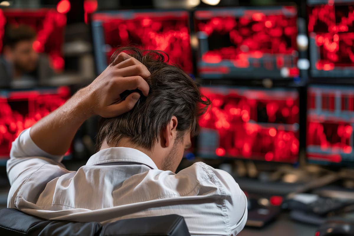 En Allemagne, un investisseur particulier examine un plan d'épargne en ETF sur un ordinateur portable tandis que les graphiques boursiers affichent une baisse des cours.
