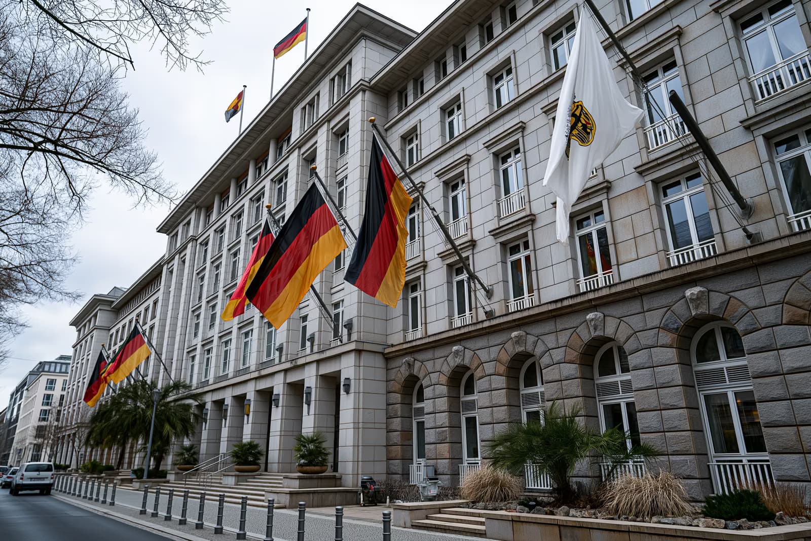 Le ministre allemand de l'Intérieur, devant un pupitre orné de drapeaux allemand et européen, a évoqué les règles applicables aux Ukrainiens en âge d'être conscrits en Allemagne.