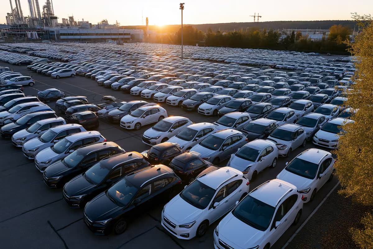 Voitures sur une chaîne de production Volkswagen à l'intérieur d'une usine d'assemblage allemande.