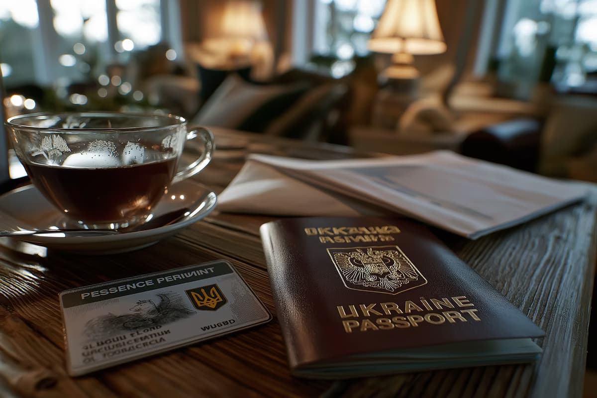 Une carte de séjour et un passeport ukrainien sont posés côte à côte sur une table dans une maison allemande.
